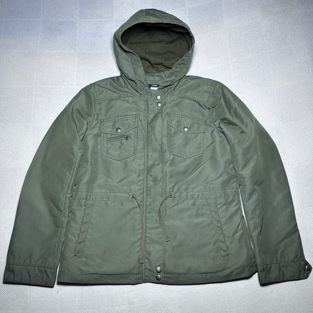 J.Crew Field Jacket Womens 6 Sherpa Lined Hooded Utility Olive Green Military